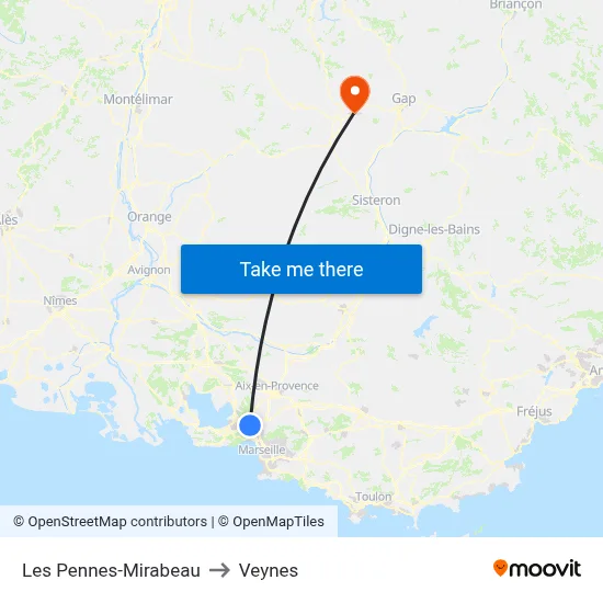 Les Pennes-Mirabeau to Veynes map