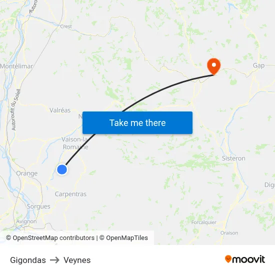 Gigondas to Veynes map