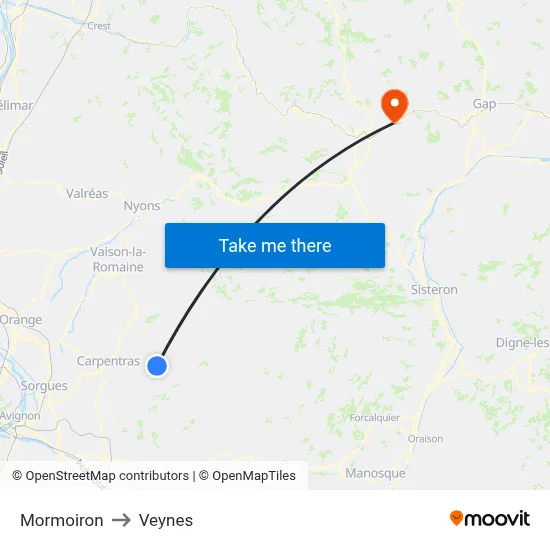 Mormoiron to Veynes map