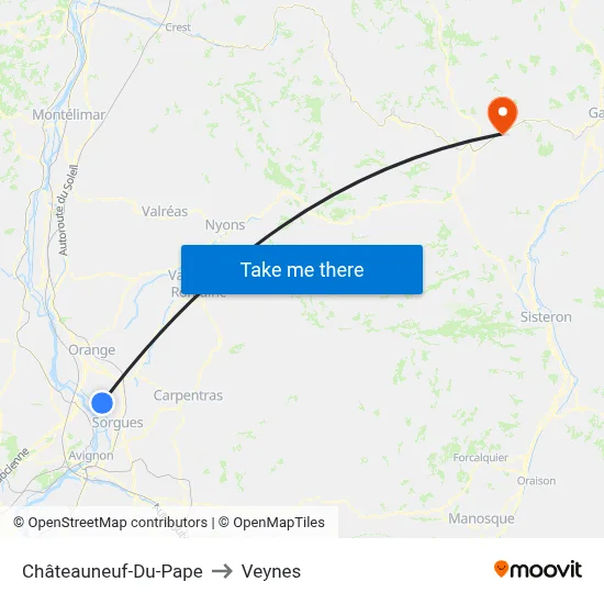 Châteauneuf-Du-Pape to Veynes map