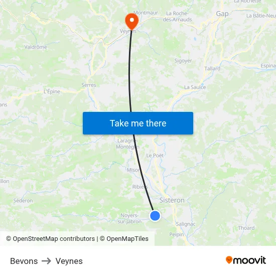 Bevons to Veynes map
