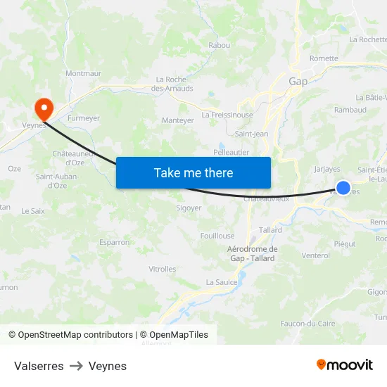 Valserres to Veynes map