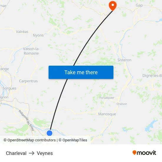 Charleval to Veynes map