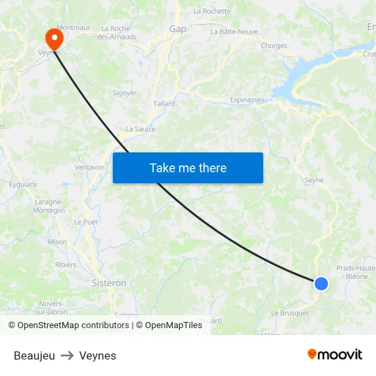Beaujeu to Veynes map