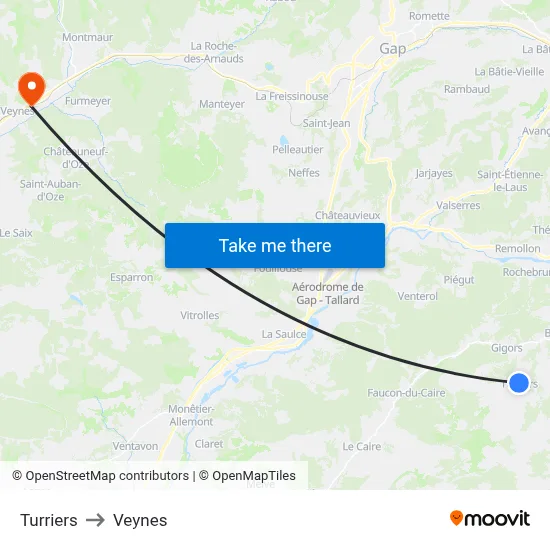 Turriers to Veynes map