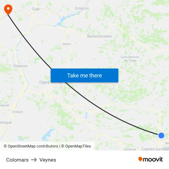 Colomars to Veynes map