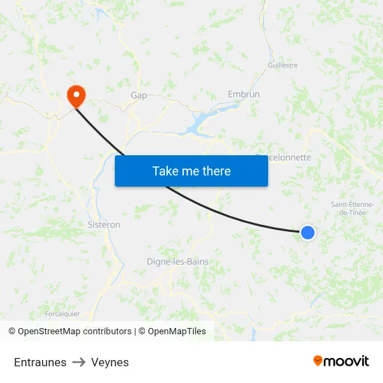 Entraunes to Veynes map