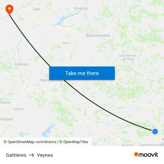 Gattières to Veynes map