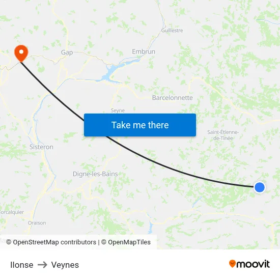 Ilonse to Veynes map