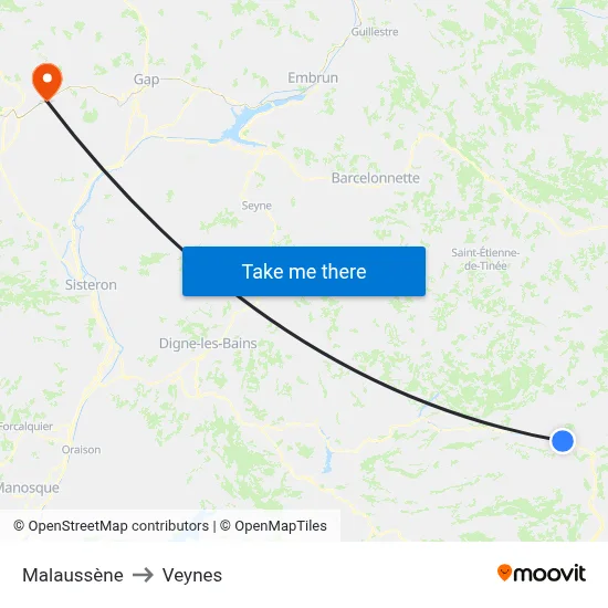 Malaussène to Veynes map