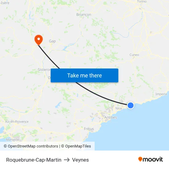 Roquebrune-Cap-Martin to Veynes map