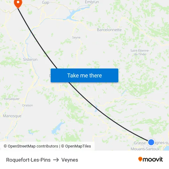 Roquefort-Les-Pins to Veynes map