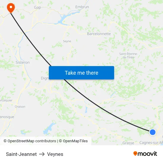 Saint-Jeannet to Veynes map
