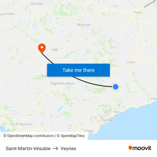 Saint-Martin-Vésubie to Veynes map
