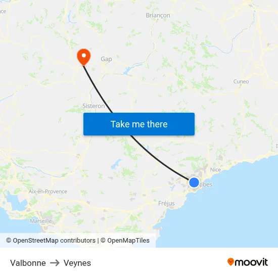 Valbonne to Veynes map