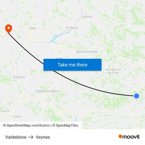 Valdeblore to Veynes map