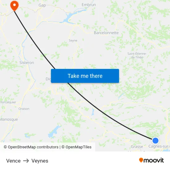 Vence to Veynes map