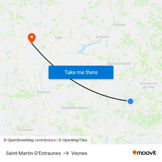 Saint-Martin-D'Entraunes to Veynes map
