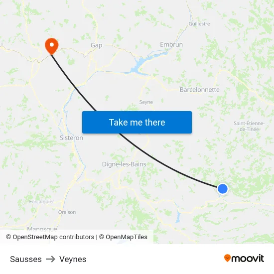 Sausses to Veynes map