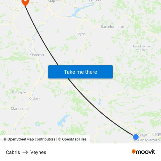 Cabris to Veynes map