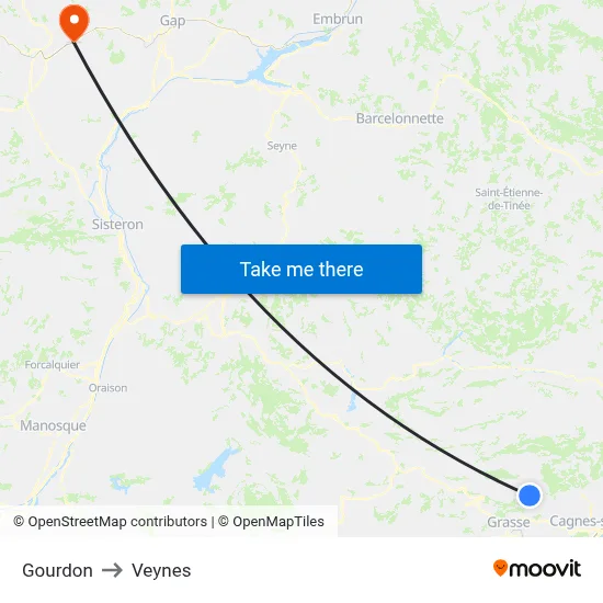 Gourdon to Veynes map