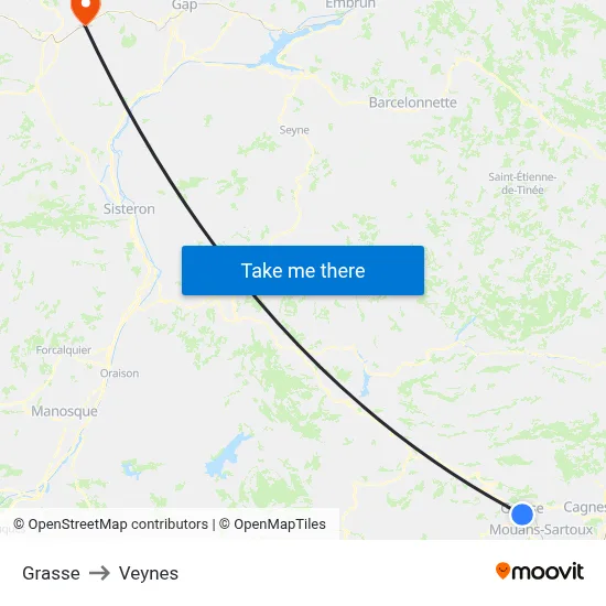 Grasse to Veynes map