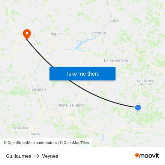 Guillaumes to Veynes map
