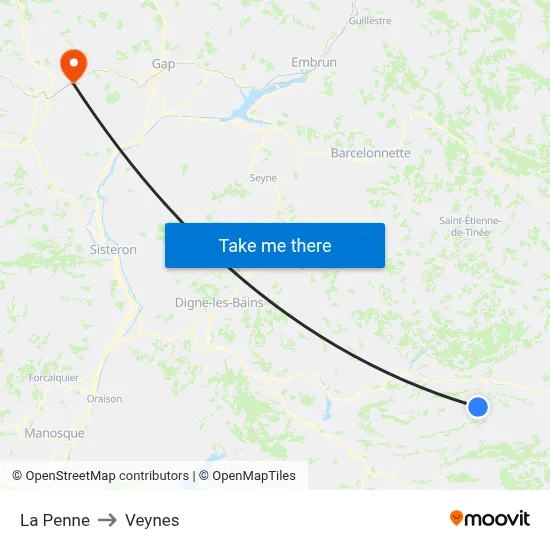 La Penne to Veynes map