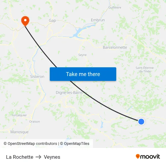 La Rochette to Veynes map