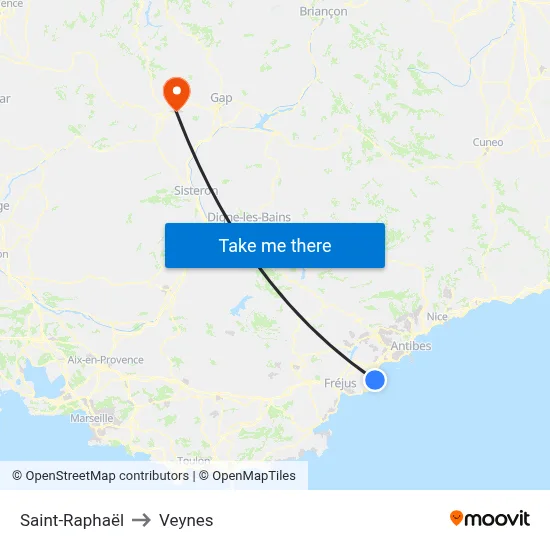 Saint-Raphaël to Veynes map