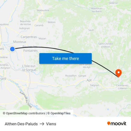 Althen-Des-Paluds to Viens map
