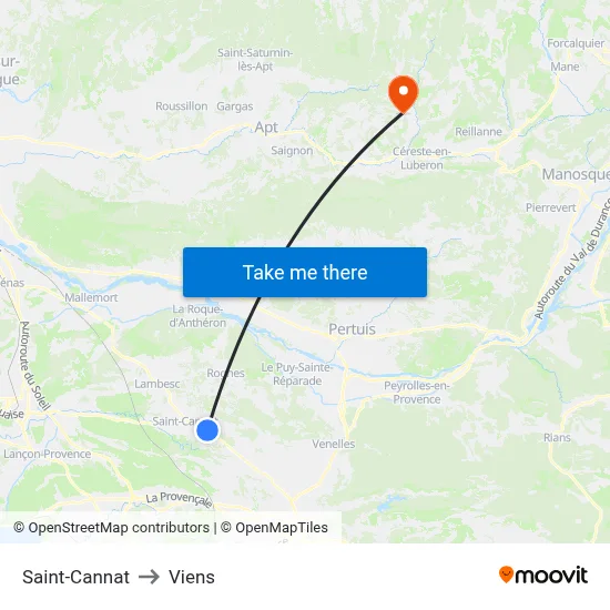 Saint-Cannat to Viens map