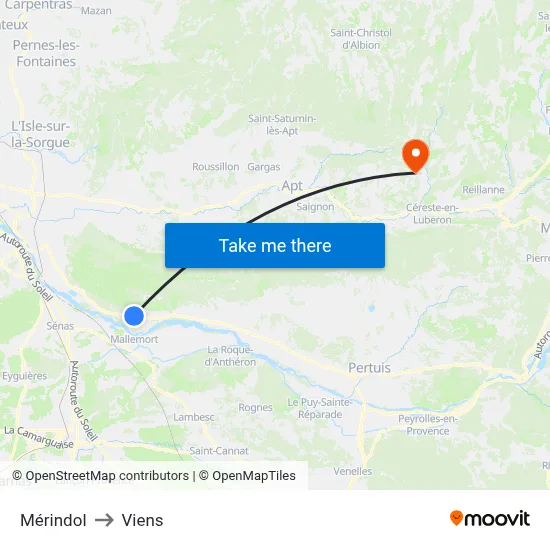 Mérindol to Viens map