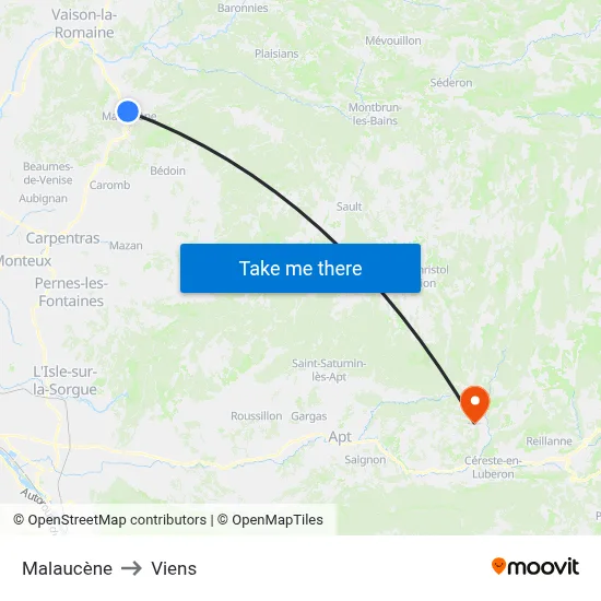 Malaucène to Viens map