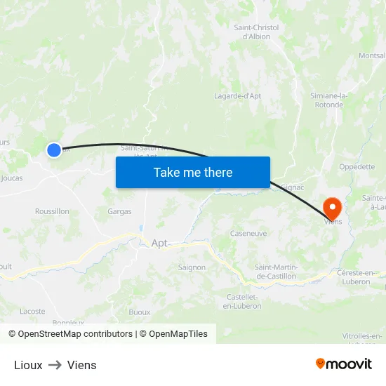 Lioux to Viens map