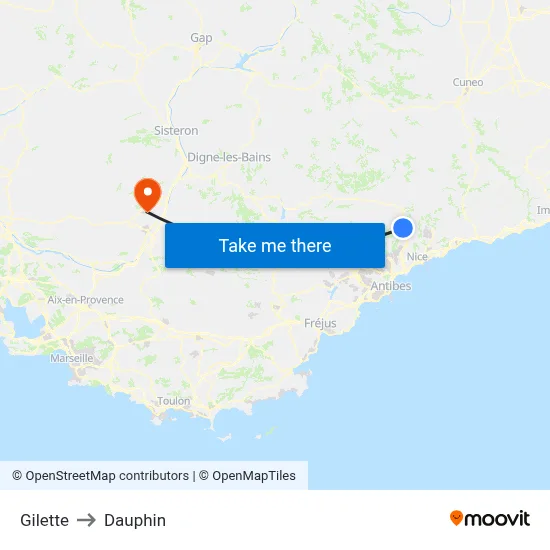 Gilette to Dauphin map
