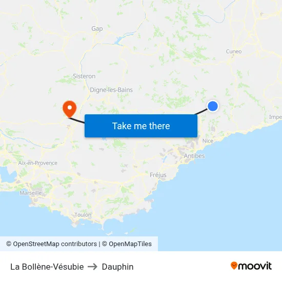 La Bollène-Vésubie to Dauphin map