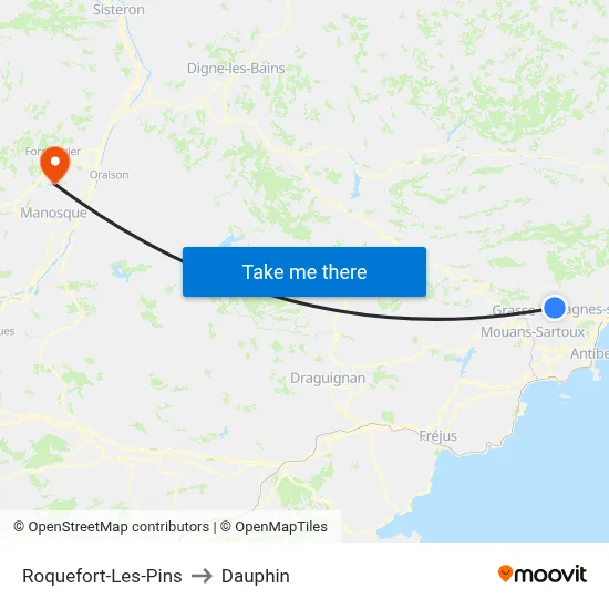 Roquefort-Les-Pins to Dauphin map