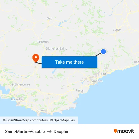 Saint-Martin-Vésubie to Dauphin map