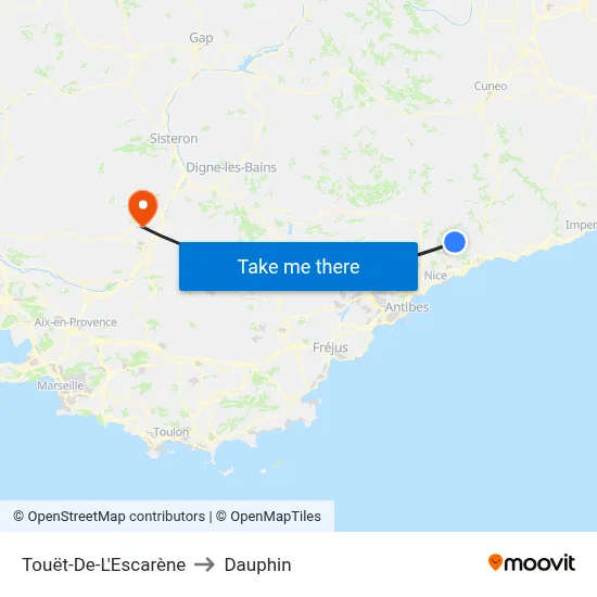 Touët-De-L'Escarène to Dauphin map