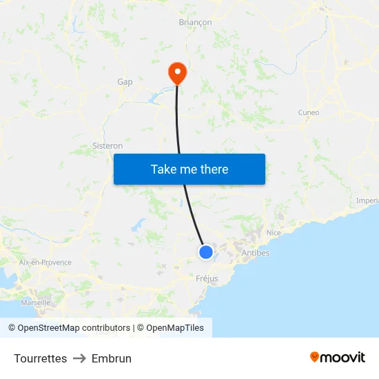 Tourrettes to Embrun map