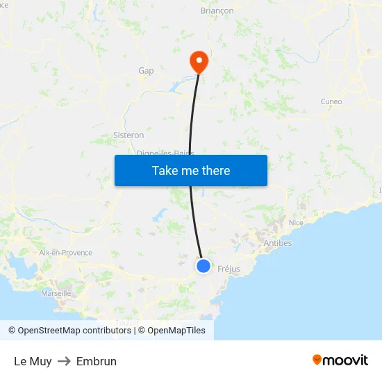 Le Muy to Embrun map