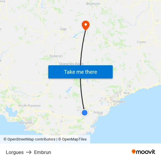 Lorgues to Embrun map