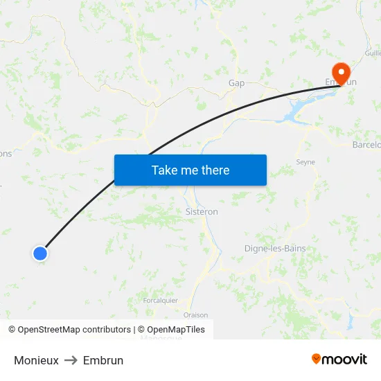Monieux to Embrun map