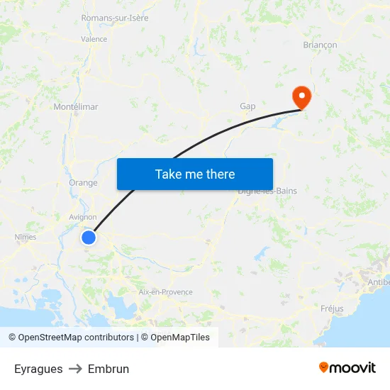 Eyragues to Embrun map