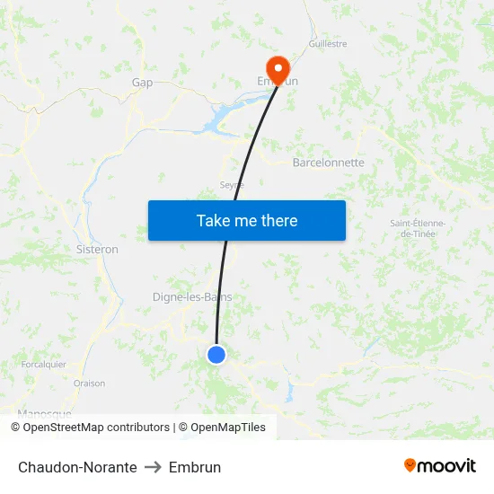 Chaudon-Norante to Embrun map