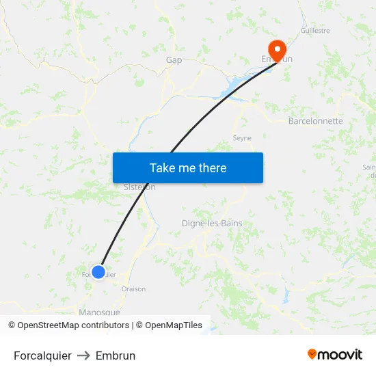 Forcalquier to Embrun map