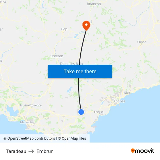 Taradeau to Embrun map