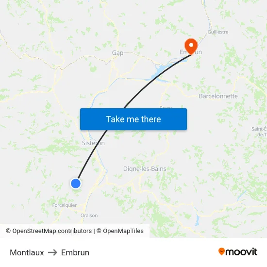 Montlaux to Embrun map
