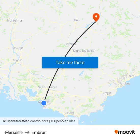 Marseille to Embrun map